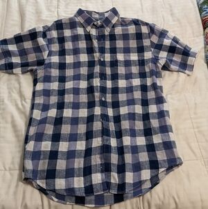 CLUB Room linen cotton blend checkered shirt size Medium